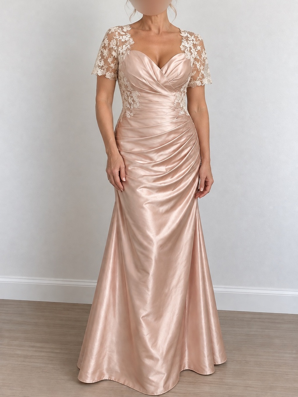 MISSACC Champagne Satin Lace Mother of the Bride Gown Size 12 NWT